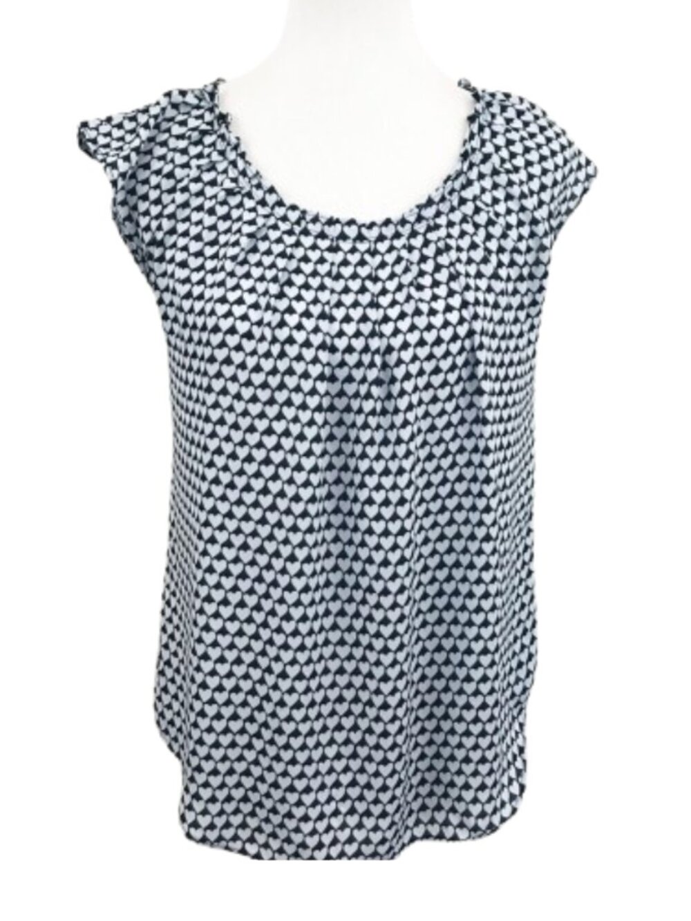 LC LAUREN CONRAD Pleated Scoopneck Top Pleat Navy Hearts Heart Coquette 2010s XS